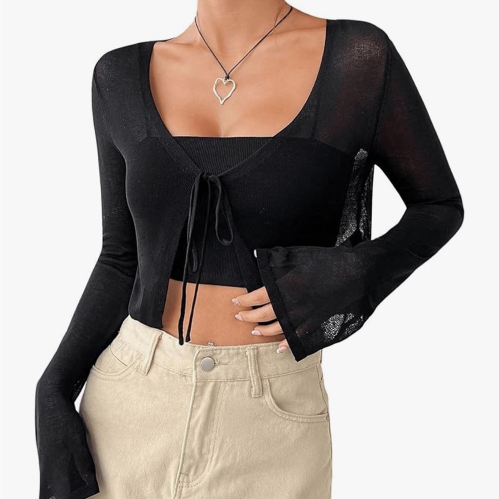 Sheer Black Women's Long Sleeve Cardigan